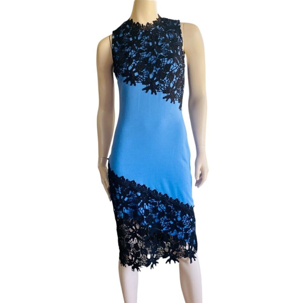 Venus Blue Black Lace Detail Midi Dress Fits Sz 6-8